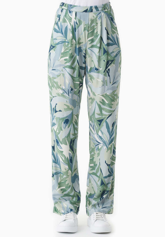 Patterned Viscose Pants Abstract Leaf
