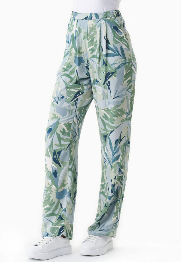 Patterned Viscose Pants Abstract Leaf