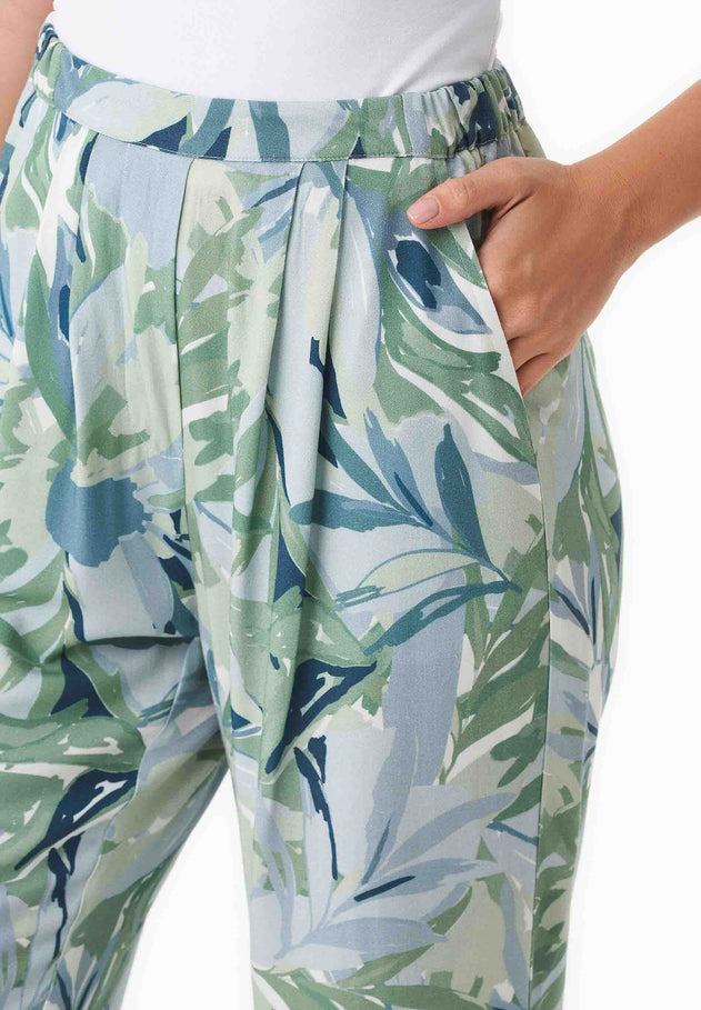 Patterned Viscose Pants Abstract Leaf