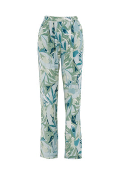 Patterned Viscose Pants Abstract Leaf
