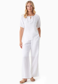 Short Sleeved Muslin Blouse White