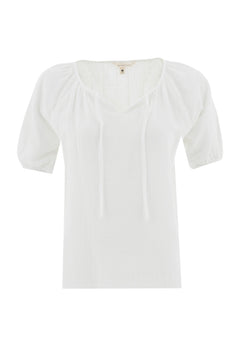 Short Sleeved Muslin Blouse White