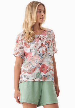 Patterned Organic Cotton Voile Blouse Flower Garden
