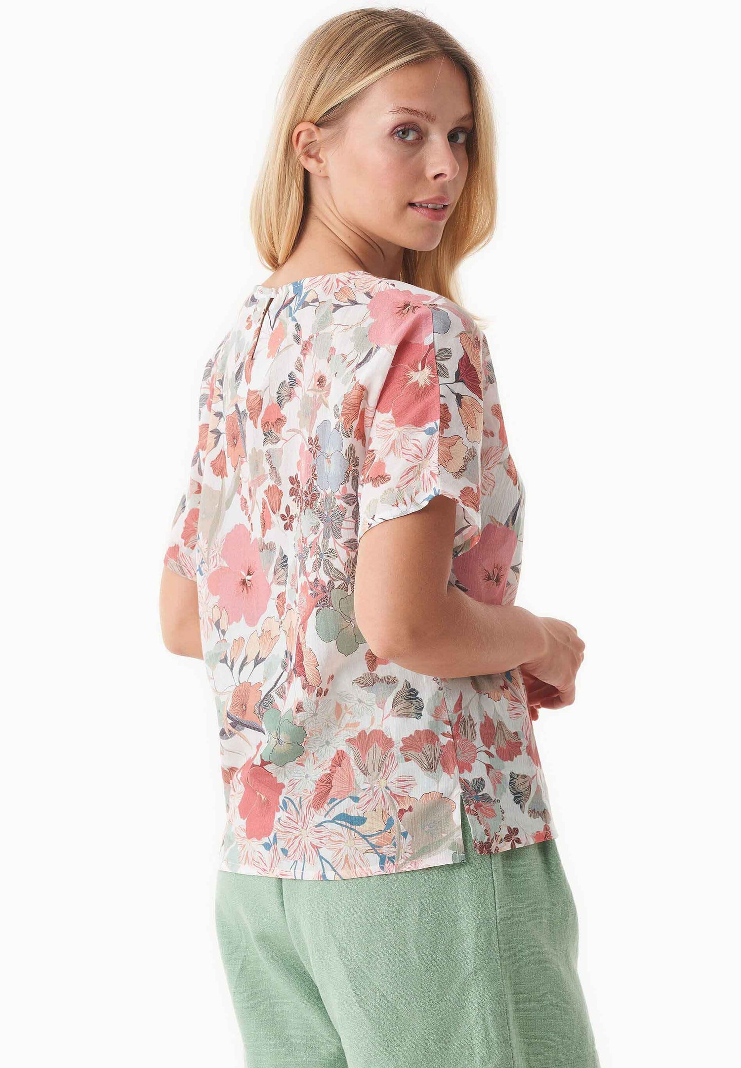 Patterned Organic Cotton Voile Blouse Flower Garden