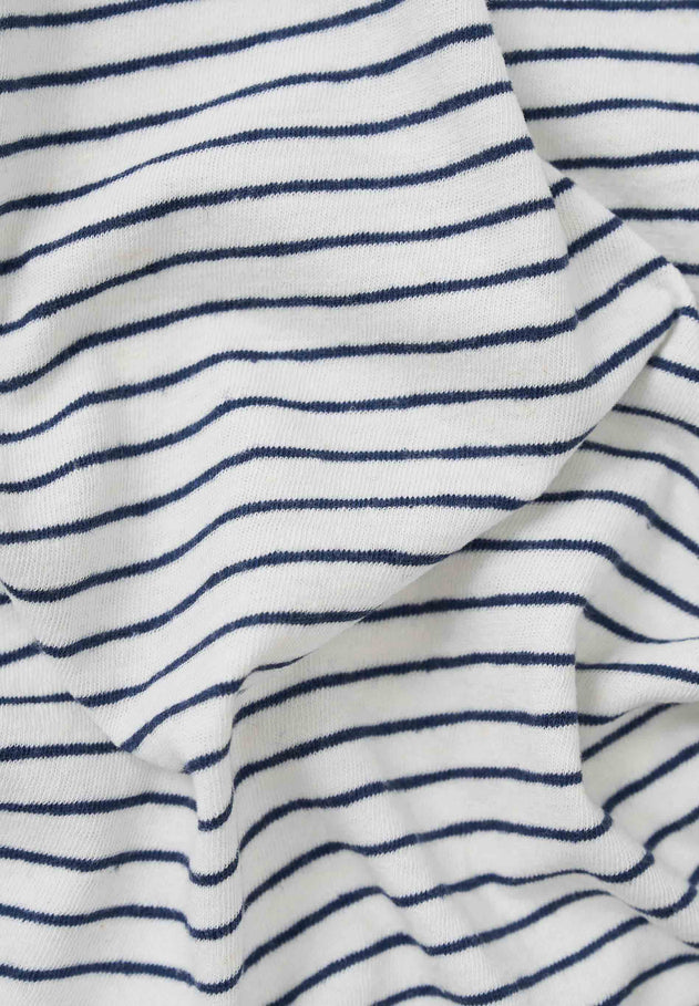 Thinly Striped Linen Blend T-Shirt Off White / Navy