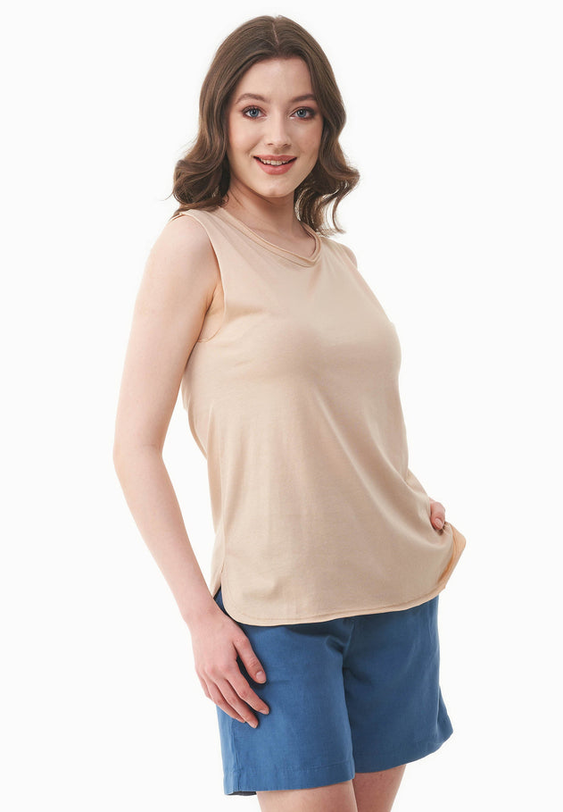 Modal Blend Round Neck Top Soft Beige