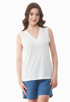 Modal Blend V-Neck Top Off White