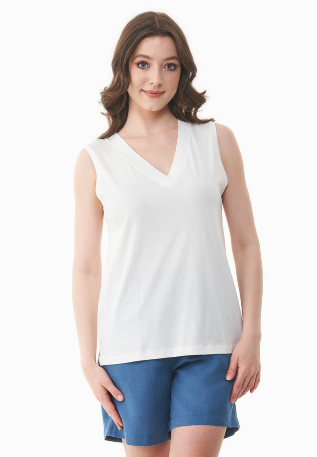 Modal Blend V-Neck Top Off White