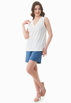 Modal Blend V-Neck Top Off White