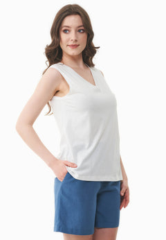 Modal Blend V-Neck Top Off White