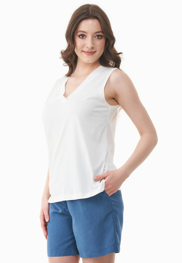 Modal Blend V-Neck Top Off White