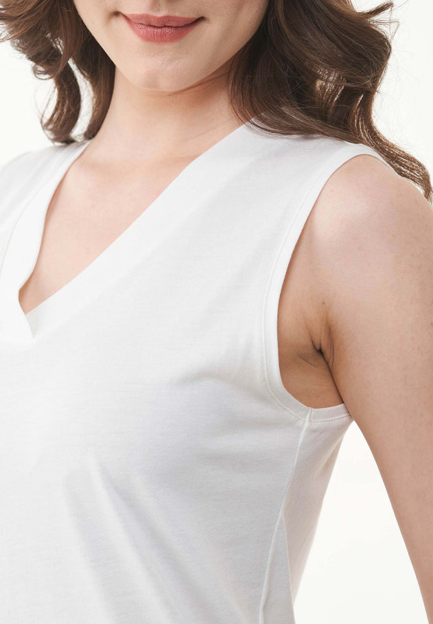 Modal Blend V-Neck Top Off White