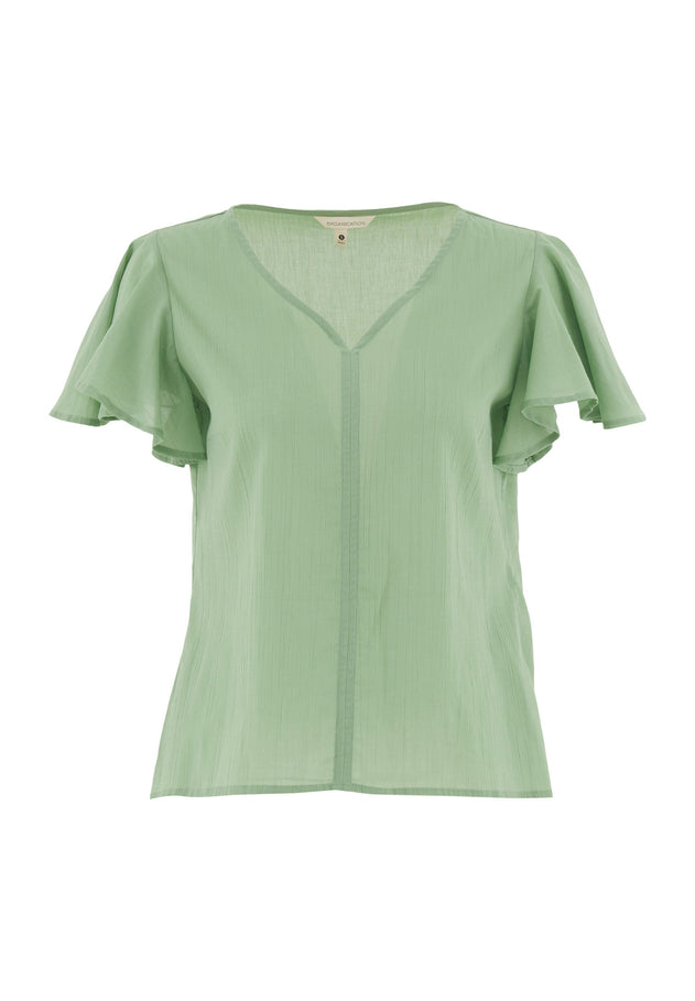 Butterfly Sleeve V-Neck Blouse Matcha Green