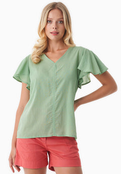 Butterfly Sleeve V-Neck Blouse Matcha Green