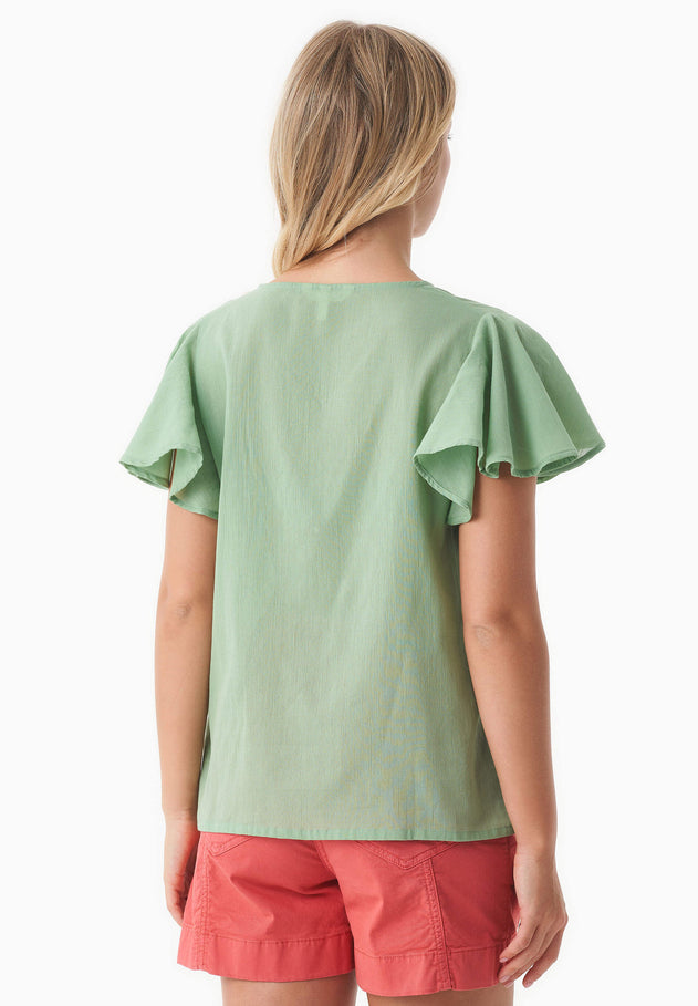 Butterfly Sleeve V-Neck Blouse Matcha Green
