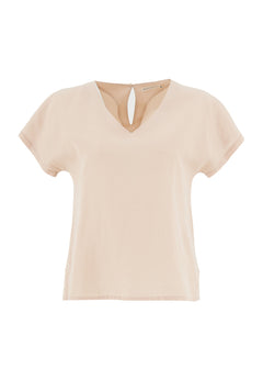 Linen-Lyocell Blend V-Neck Blouse Soft Beige