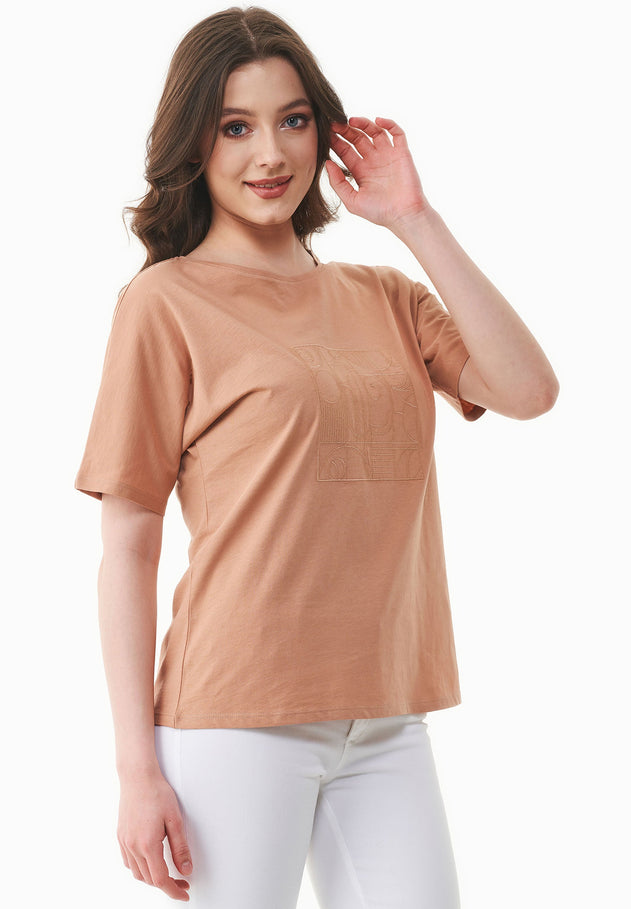 Embroidered Organic Cotton T-Shirt Tan