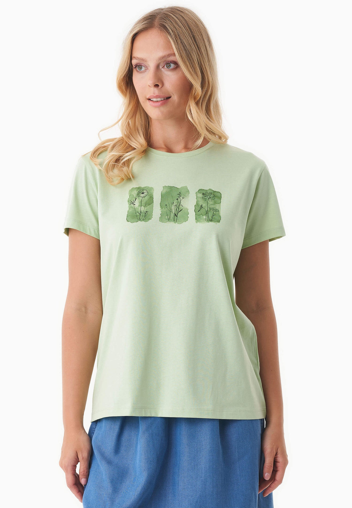 Nature Print Organic Cotton T-Shirt Foam Green