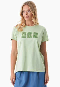 Nature Print Organic Cotton T-Shirt Foam Green
