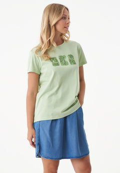 Nature Print Organic Cotton T-Shirt Foam Green
