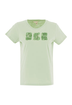 Nature Print Organic Cotton T-Shirt Foam Green