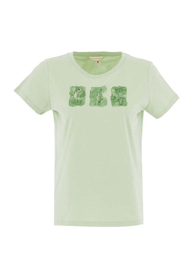 Nature Print Organic Cotton T-Shirt Foam Green