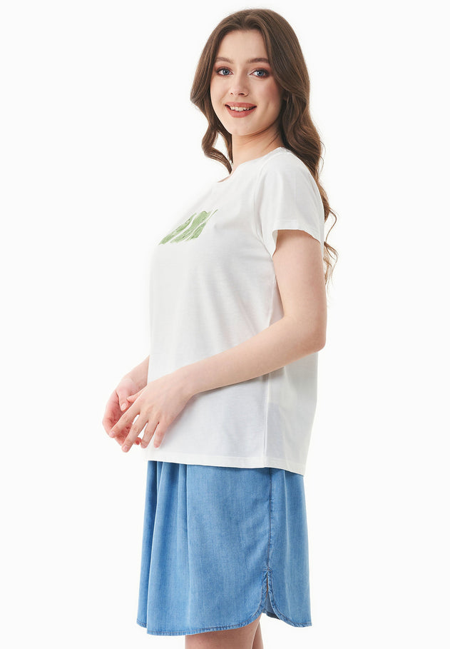 Nature Print Organic Cotton T-Shirt Off White