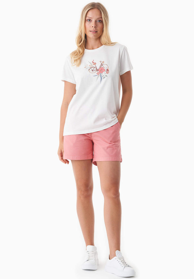 Flower Bike Print Organic Cotton T-Shirt Off White