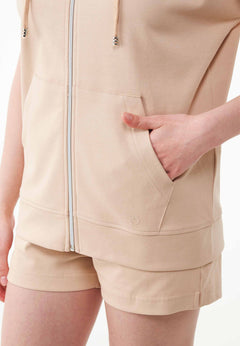 Women's Lightweight Short Sleeved Zipper Hoodie Soft Beige