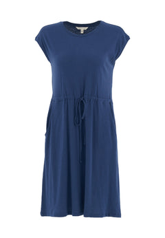 Short Sleeved Linen Blend Jersey Dress Navy