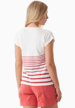 Women's Striped Knit T-Shirt Off White/Radiant Red