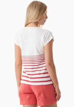 Women's Striped Knit T-Shirt Off White/Radiant Red
