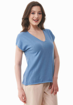 Women's Knit V-Neck T-Shirt Coronet Blue