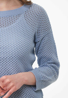 3/4 Sleeve Open Knit Sweater Ice Blue