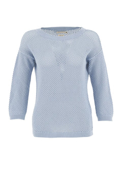 3/4 Sleeve Open Knit Sweater Ice Blue