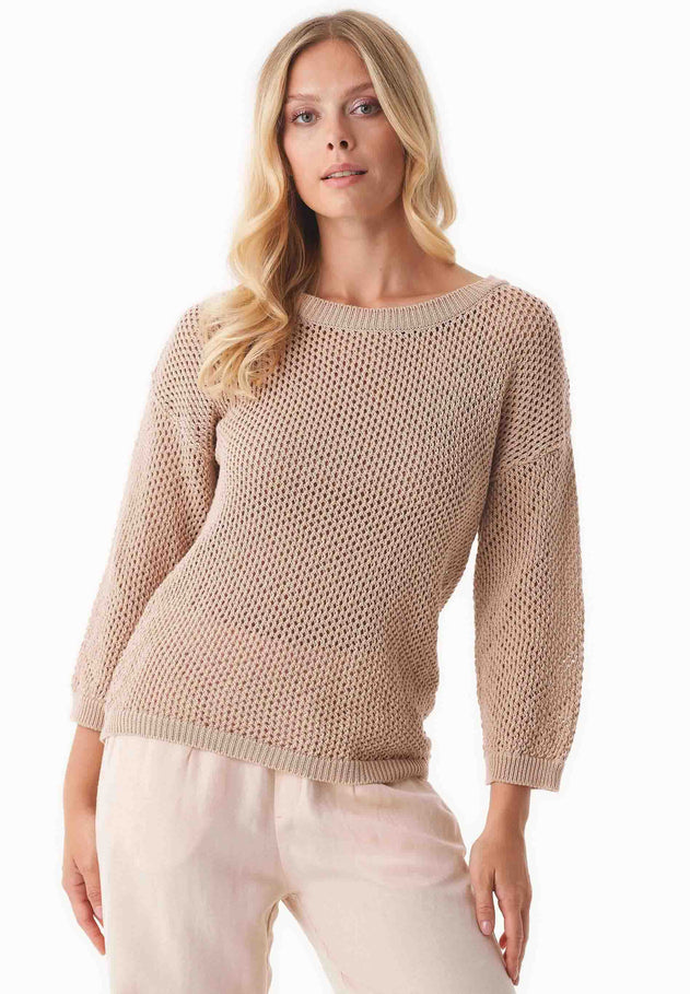 3/4 Sleeve Open Knit Sweater Soft Beige