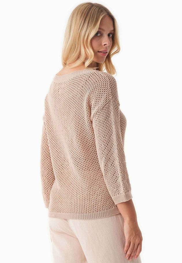 3/4 Sleeve Open Knit Sweater Soft Beige