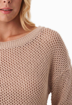 3/4 Sleeve Open Knit Sweater Soft Beige
