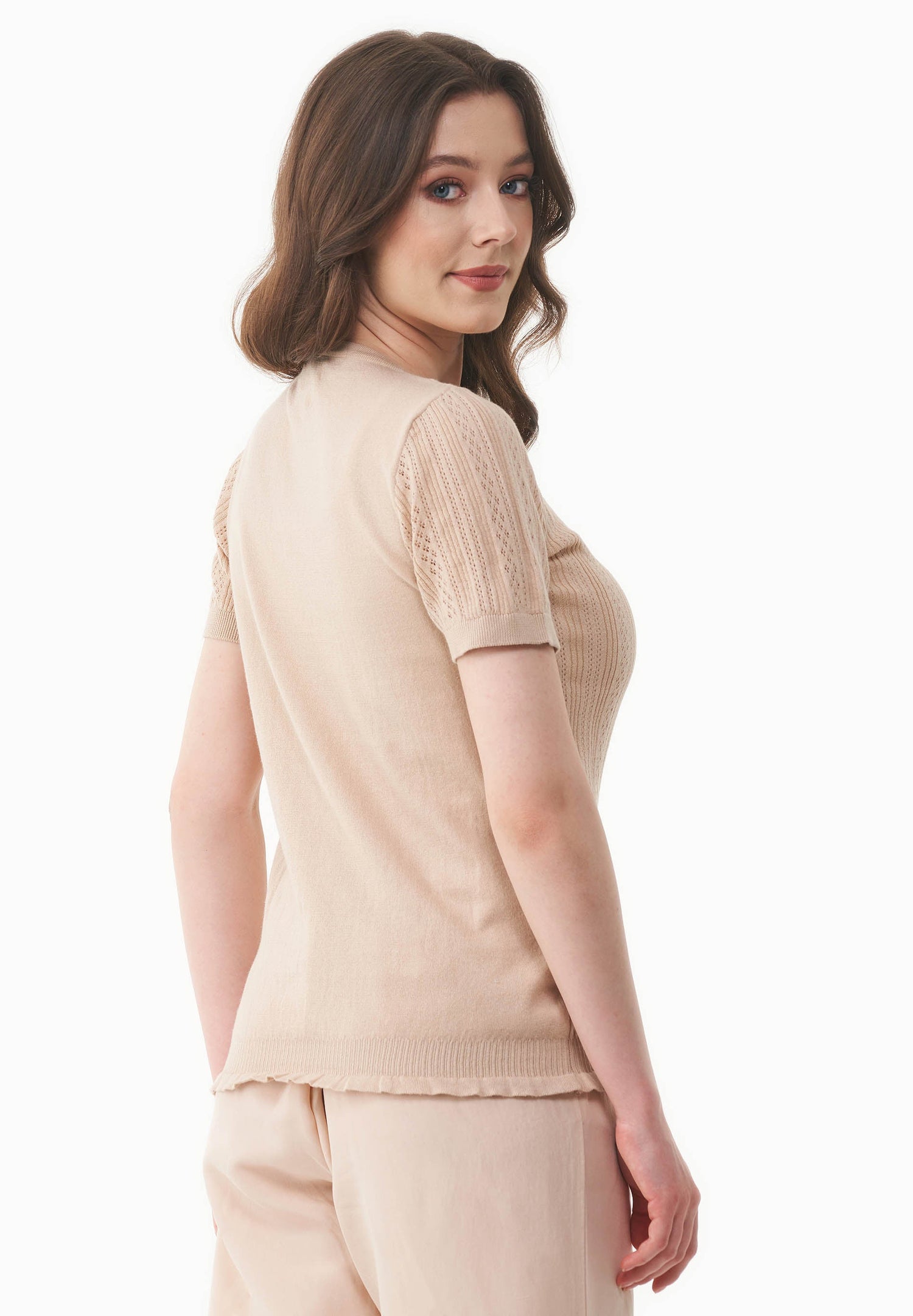 Women's Textured Knit T-Shirt Soft Beige
