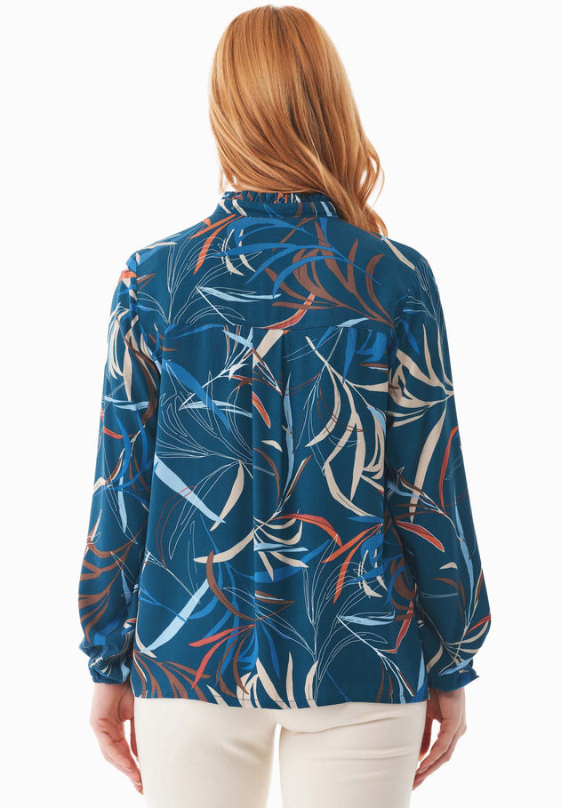 Women's Ruffle Collar Viscose Blouse Winter Leaves