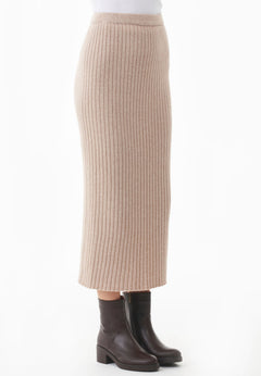 Wool Blend Midi Skirt Beige Melange