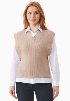 Wool Blend Knitted Vest Beige Melange