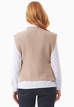 Wool Blend Knitted Vest Beige Melange