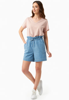 Paper Bag Denim Shorts Light Blue
