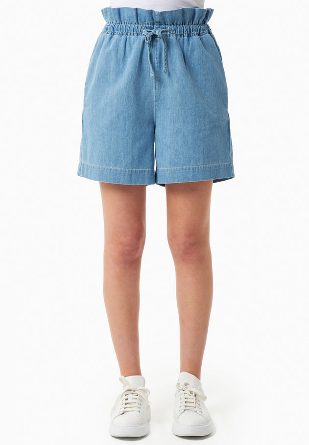 Paper Bag Denim Shorts Light Blue