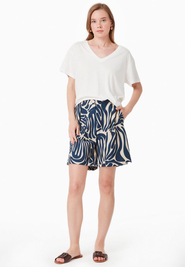 Patterned Viscose Blend Shorts Abstract Blue