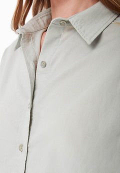 Short Sleeved Linen Blend Button-Up Green Moss