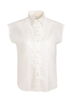 Sleeveless Linen Blend Button-Up Off White