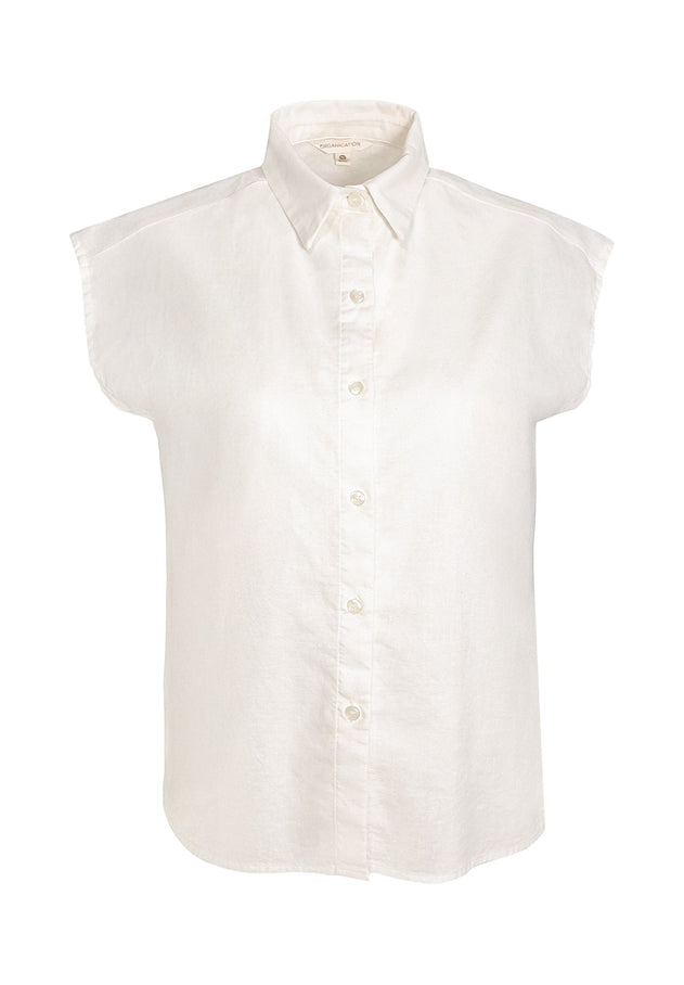 Sleeveless Linen Blend Button-Up Off White