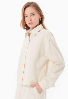 Striped Button-Up Blouse Natural/Off White
